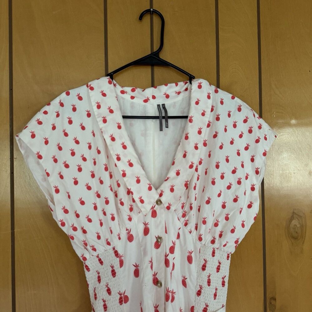$198 Anthropologie Pineapple Short Sleeve V-Neck Dress Size Small Midi Cottage - Picture 7 of 16